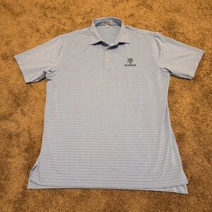 Peter Millar Summer Comfort Polo Shirt Mens Large Blue Striped Short Sleeve Logo